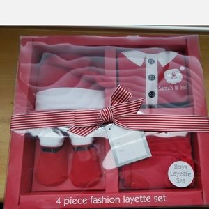 4 PC Infant Boy Santa Layette Outfit 0-6 mos